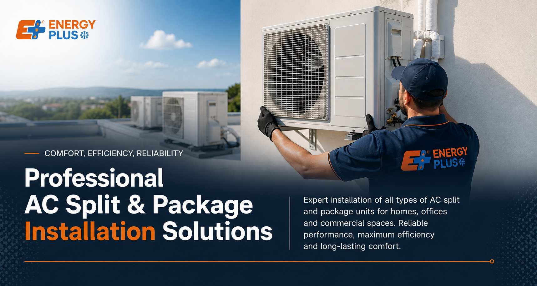 Split and package air conditioning installation by Energy Plus Cyprus